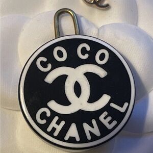 CHANEL Black and White Logo Charm pendant/necklace